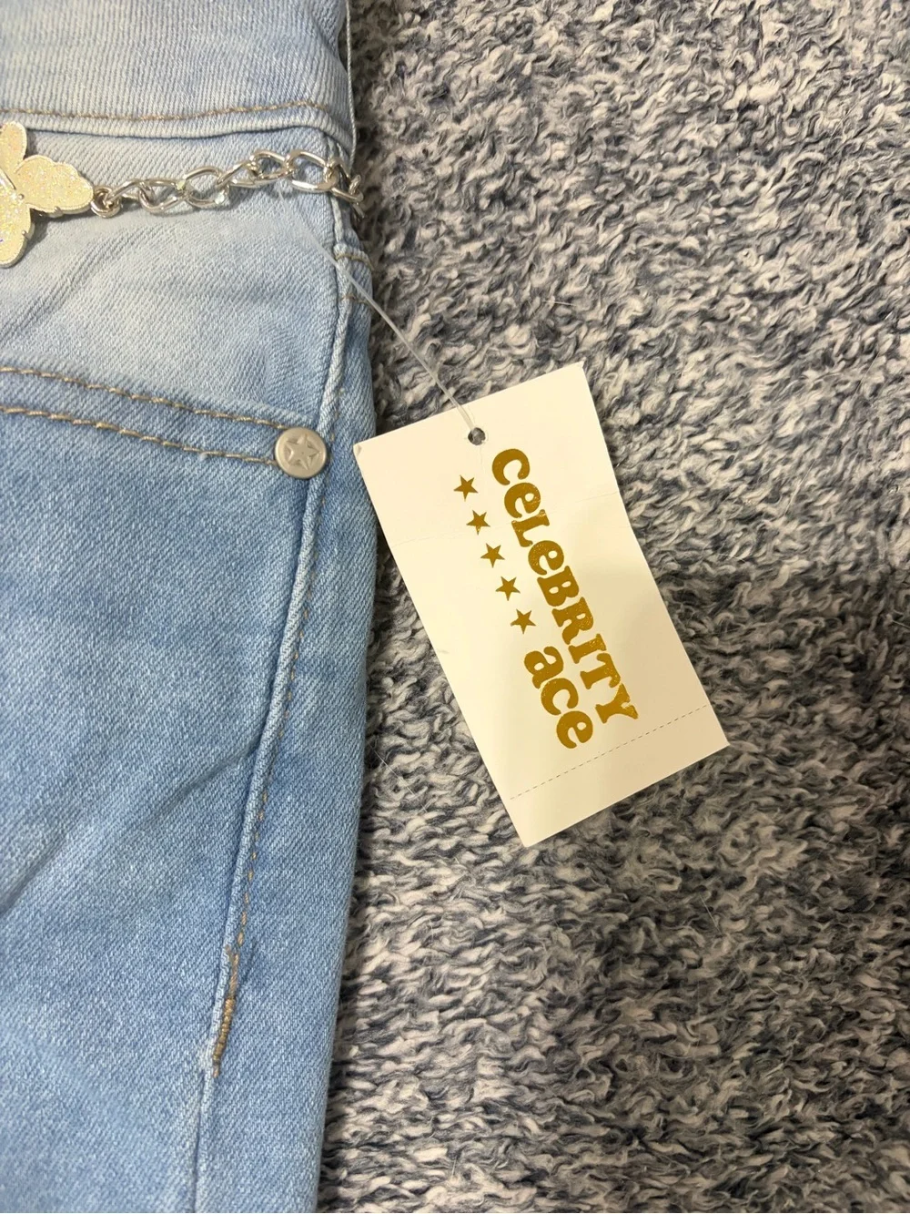 Celebrity Ace High Rise Skinny Ankle Jeans Size 9/29 Distressed Butterfly Chain